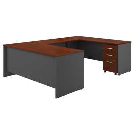 Bush Series C 72W x 30D U Shaped Desk with Mobile File Cabinet, Hansen Cherry/Graphite Gray