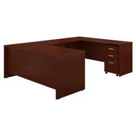 Bush Series C 72W x 30D U Shaped Desk with Mobile File Cabinet, Mahogany/Mahogany