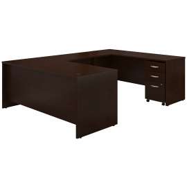 Bush Series C 72W x 30D U Shaped Desk with Mobile File Cabinet, Mocha Cherry/Mocha Cherry