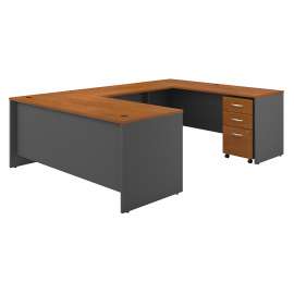 Bush Series C 72W x 30D U Shaped Desk with Mobile File Cabinet, Natural Cherry/Graphite Gray