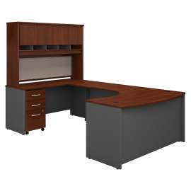 Bush Series C 60W Left Handed Bow Front U Shaped Desk with Hutch and Storage, Hansen Cherry/Graphite Gray