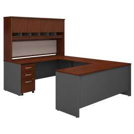 Bush Series C 72W U Shaped Desk with Hutch and Storage, Hansen Cherry/Graphite Gray