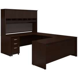 Bush Series C 72W U Shaped Desk with Hutch and Storage, Mocha Cherry/Mocha Cherry