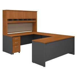 Bush Series C 72W U Shaped Desk with Hutch and Storage, Natural Cherry/Graphite Gray