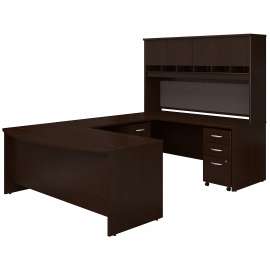 Bush 72W Bow Front U Shaped Desk with Hutch and Storage, Mocha Cherry/Mocha Cherry