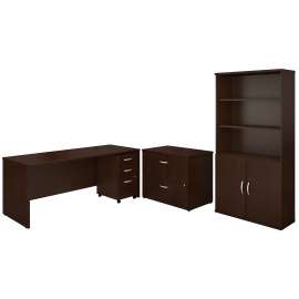 Bush Business Furniture Series C 72W Office Desk with Bookcase and File Cabinets, Mocha Cherry/Mocha Cherry