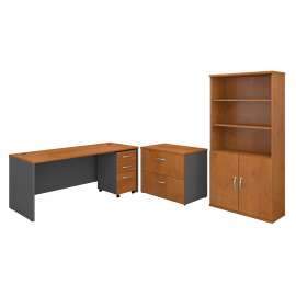 Bush Business Furniture Series C 72W Office Desk with Bookcase and File Cabinets, Natural Cherry/Graphite Gray