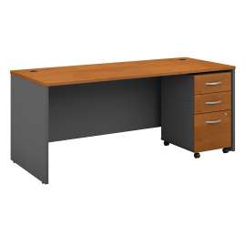 Bush Series C 72W x 30D Office Desk with Mobile File Cabinet, Natural Cherry/Graphite Gray
