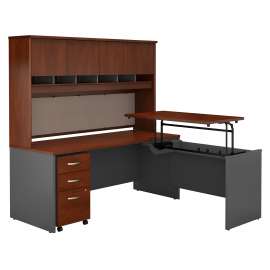 Bush Series C 72W x 30D 3 Position Sit to Stand L Shaped Desk with Hutch and Mobile File Cabinet, Hansen Cherry/Graphite Gray