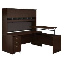 Bush Series C 72W x 30D 3 Position Sit to Stand L Shaped Desk with Hutch and Mobile File Cabinet, Mocha Cherry/Mocha Cherry