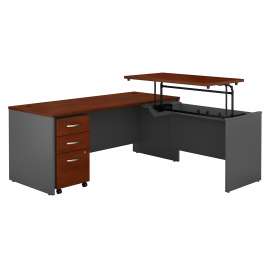 Bush Series C 72W x 30D 3 Position Sit to Stand L Shaped Desk with Mobile File Cabinet, Hansen Cherry/Graphite Gray