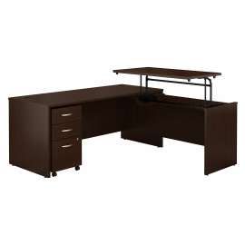 Bush Series C 72W x 30D 3 Position Sit to Stand L Shaped Desk with Mobile File Cabinet, Mocha Cherry/Mocha Cherry