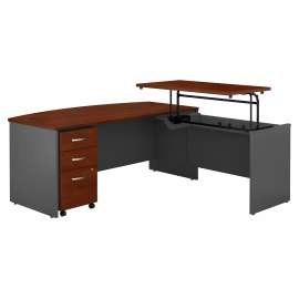 Bush Series C 72W x 36D 3 Position Bow Front Sit to Stand L Shaped Desk with Mobile File Cabinet, Hansen Cherry/Graphite Gray