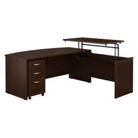 Bush Series C 72W x 36D 3 Position Bow Front Sit to Stand L Shaped Desk with Mobile File Cabinet, Mocha Cherry/Mocha Cherry