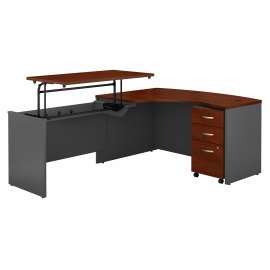 Bush Series C 60W x 43D Left Hand 3 Position Sit to Stand L Shaped Desk with Mobile File Cabinet, Hansen Cherry/Graphite Gray