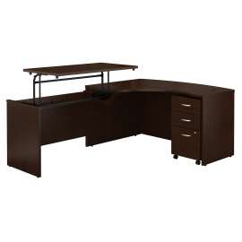 Bush Series C 60W x 43D Left Hand 3 Position Sit to Stand L Shaped Desk with Mobile File Cabinet, Mocha Cherry/Mocha Cherry