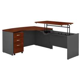 Bush Series C 60W x 43D Right Hand 3 Position Sit to Stand L Shaped Desk with Mobile File Cabinet, Hansen Cherry/Graphite Gray