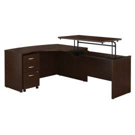 Bush Series C 60W x 43D Right Hand 3 Position Sit to Stand L Shaped Desk with Mobile File Cabinet, Mocha Cherry/Mocha Cherry
