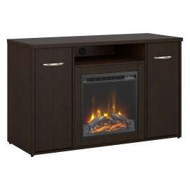 Bush Business Furniture Series C 48W Office Storage Cabinet with Doors and Electric Fireplace, Mocha Cherry/Mocha Cherry