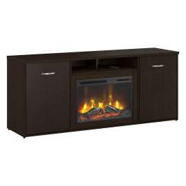 Bush Business Furniture Series C 72W Office Storage Cabinet with Doors and Electric Fireplace, Mocha Cherry/Mocha Cherry