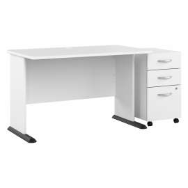 Bush Studio A 48W Computer Desk with 3 Drawer Mobile File Cabinet, White/White