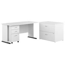 Bush Business Furniture Studio A 60W Computer Desk with Mobile and Lateral File Cabinets, White/White