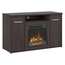 Bush Business Furniture Studio C 48W Office Storage Cabinet with Doors and Electric Fireplace, Storm Gray/Storm Gray