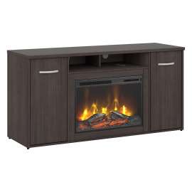 Bush Business Furniture Studio C 60W Office Storage Cabinet with Doors and Electric Fireplace, Storm Gray/Storm Gray