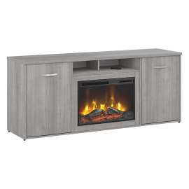 Bush Business Furniture Studio C 72W Office Storage Cabinet with Doors and Electric Fireplace, Platinum Gray/Platinum Gray