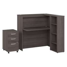 Bush Studio C 48W Cubicle Desk with Shelves and Mobile File Cabinet, Storm Gray/Storm Gray