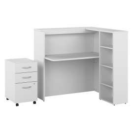 Bush Studio C 48W Cubicle Desk with Shelves and Mobile File Cabinet, White/White