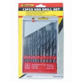 High Speed Steel Drill Bit Set, 13 Pieces
