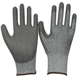 Gray Cut Resistant Work Gloves with Coated Palm and CE Level 5 Protection, 12 Pairs