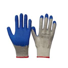 Large White Cotton String Knit Work Gloves with Blue Latex Dip Palm, 10 Pairs/Pack, 30 Pack/Box