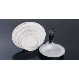 10.25" Round White Plate with Silver Ornament, 10/Pack, 12/Case