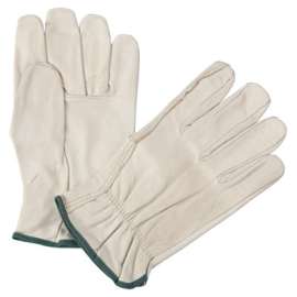 Quality Grain Cowhide Leather Driver Gloves, Medium, Unlined, Natural, Shirred Elastic Back