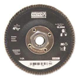 Abrasive High Density Flap Discs, 4 1/2 in Dia, 80 Grit, 5/8-11 Arbor, Type 27
