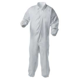 KleenGuard A35 Economy Liquid & Particle Protection Coveralls, Zipper Front/Elastic Wrists/Ankles, White, Med