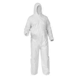 KleenGuard A35 Economy Liquid & Particle Protection Coveralls, Zipper Front/Elastic Wrists/Ankles/Hood, White, Sm