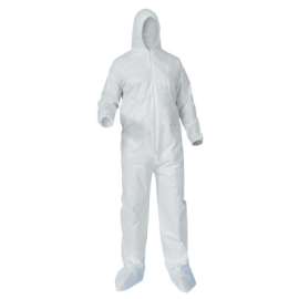 KleenGuard A35 Economy Liquid & Particle Protection Coveralls, Zipper Front/Hood/Boots/Elastic Wrists/Ankles, White, 2XL