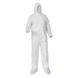 KleenGuard A35 Economy Liquid & Particle Protection Coveralls, Zipper Front/Hood/Boots/Elastic Wrists/Ankles, White, 5XL