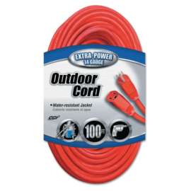 Vinyl Extension Cord, 100 ft, 1 Outlet, Red