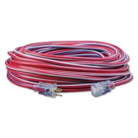 Stripes® Extension Cord, 100 ft, 1 Outlet, Red/White/Blue