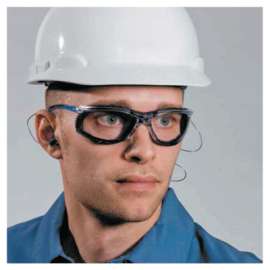 CCS Protective Eyewear, Clear Polycarbonate Lens, Anti-Fog, Clear Plastic Frame, Light Blue Temple, +2.0 Diopter
