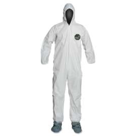 ProShield® 50 Hooded Coveralls w/Attached Boots and Elastic Wrists, White, 2X-Large