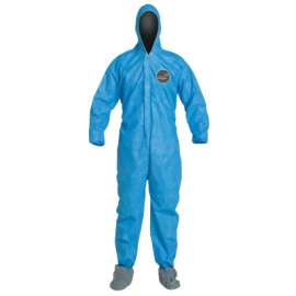 Proshield® 10 Coverall, Attached Hood and Boots, Elastic Wrist and Ankles, Zipper Front, Storm Flap, Blue, X-Large
