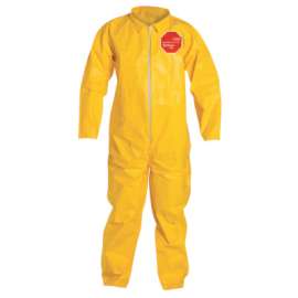 Tychem® 2000 Coverall, Serged Seams, Collar, Zipper Front, Open Wrists and Ankles, Storm Flap, Yellow, 3X-Large