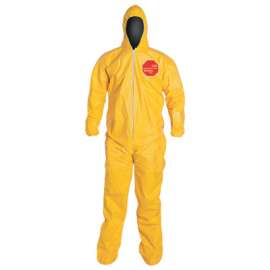 Tychem® 2000 Coverall, Serged Seams, Attached Hood and Socks, Elastic Wrists, Zipper Front, Storm Flap, Yellow, 5X-Large