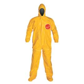 Tychem® 2000 Coverall, Taped Seams, Attached Hood and Socks, Elastic Wrists, Front Zipper, Storm Flap, Yellow, 2X-Large