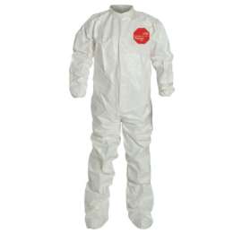 Tychem® 4000 Coverall, Taped Seams, Collar, Elastic Wrists, Attached Socks, Zipper Front, Storm Flap, White, 2X-Large